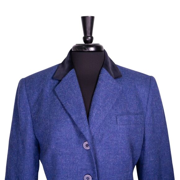 Vintage Jones New York Women's Blazer Purple Tweed Wool Velvet Collar Jacket 12 - Picture 6 of 10